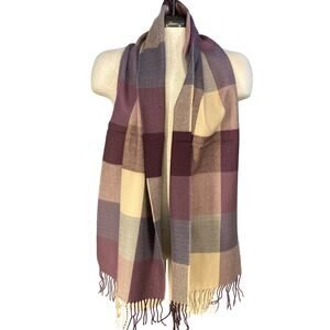 🧣 Softer Than Cashmere Plaid Scarf 💜 Burgundy Tan Fringe Cozy Vibes